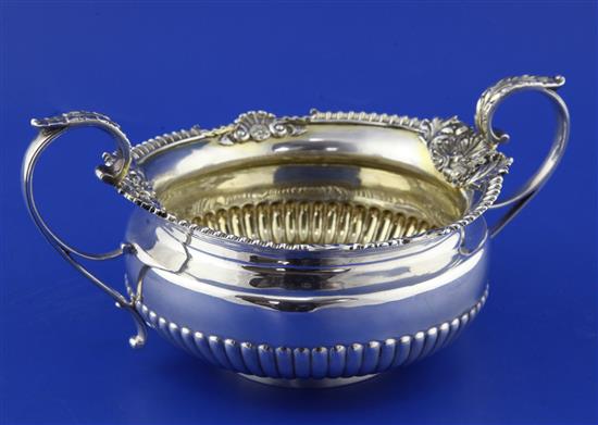 George III demi-fluted silver two-handled sugar bowl, 13.5 oz.